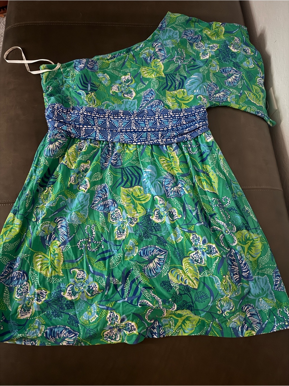Lilly Pulitzer Green and Blue One-Shoulder Floral Dress - shorts